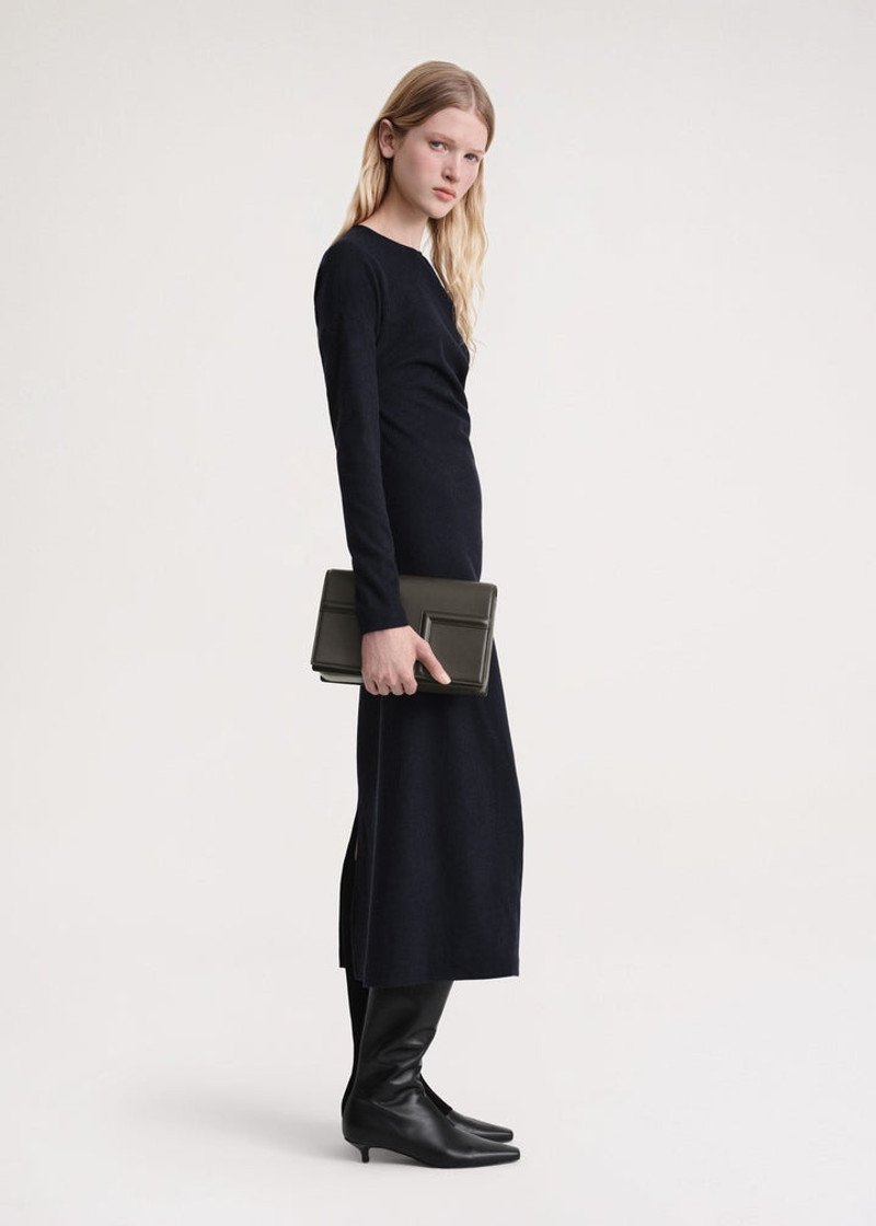 Twisted flannel dress navy 3