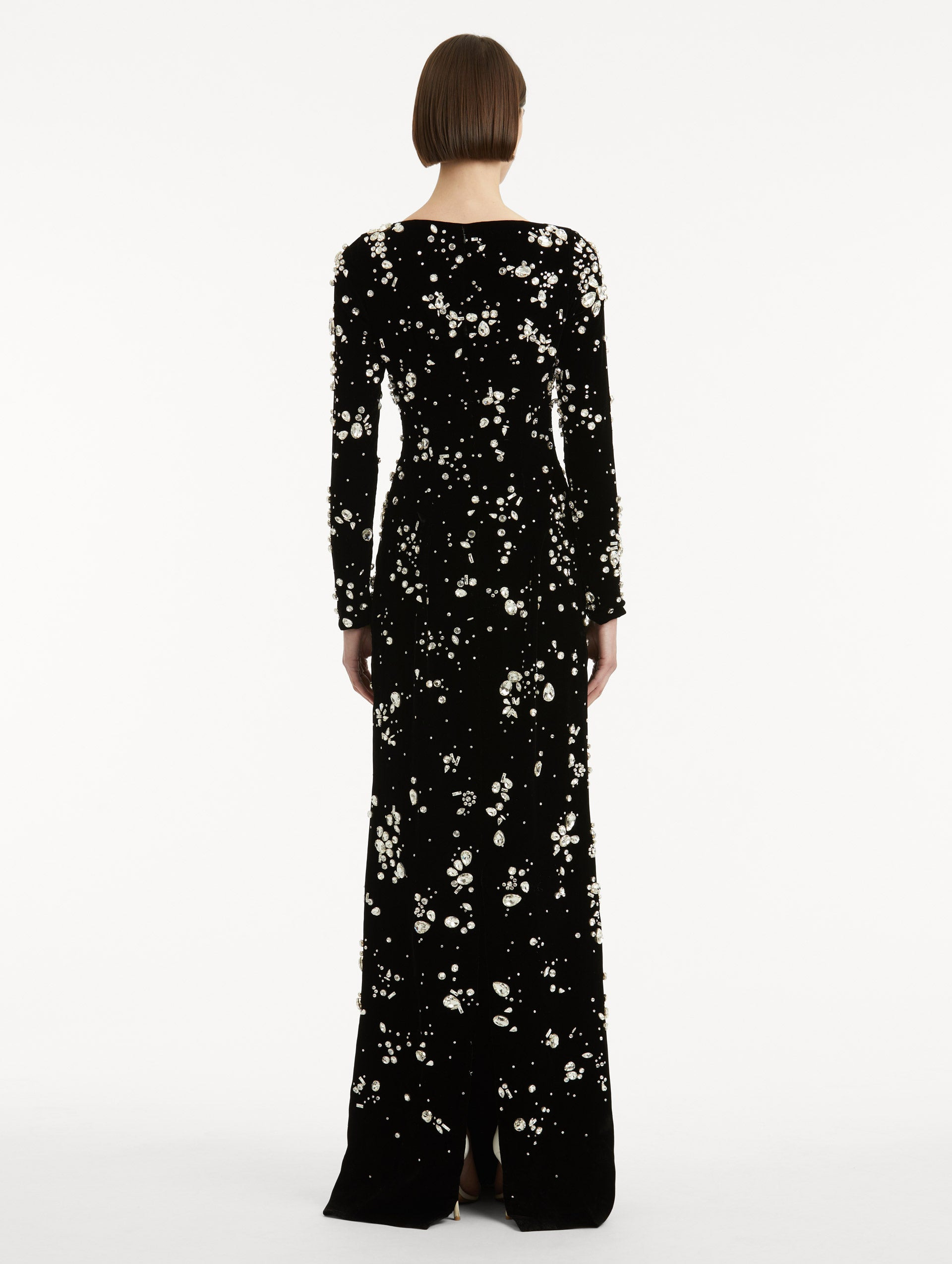 CRYSTAL CLUSTER EMBROIDERED LONG SLEEVE GOWN - 3
