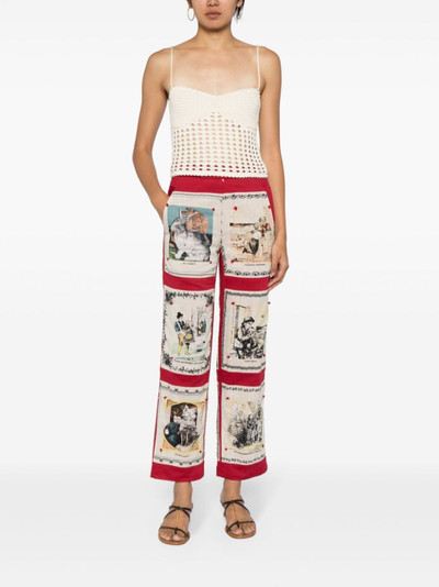 BODE graphic-print cotton high-waisted trousers outlook