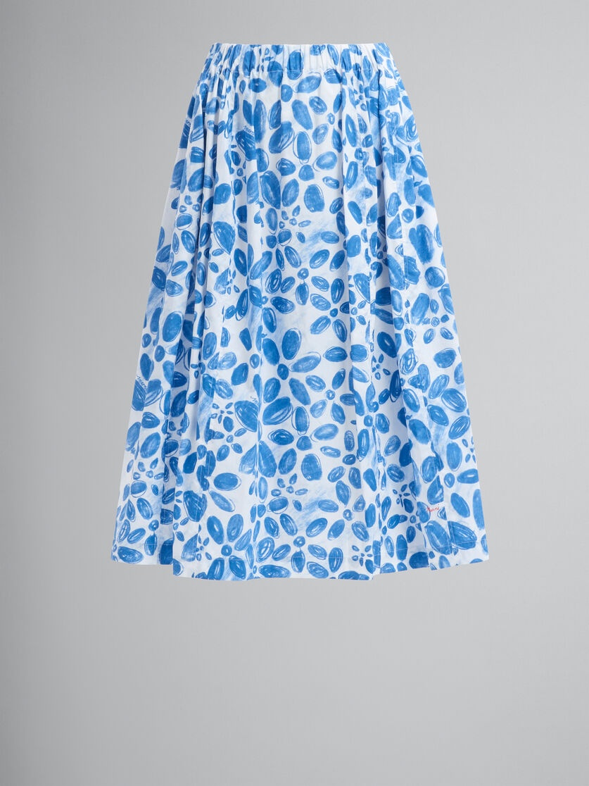 WHITE POPLIN ELASTICATED MIDI SKIRT WITH BLOOMING PRINT - 1