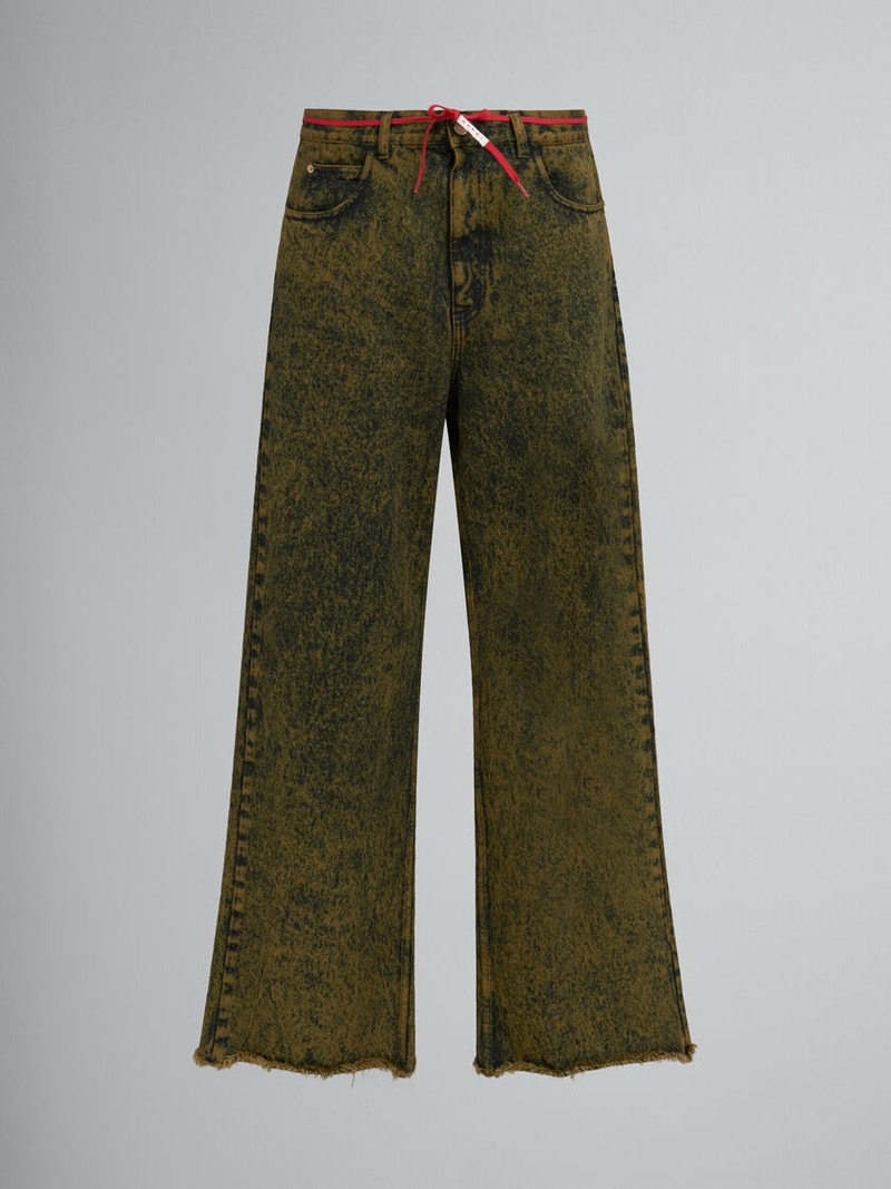 GREEN MARBLE-DYED DENIM FLARED JEANS 1