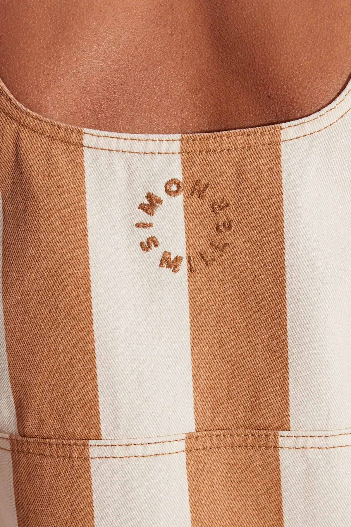 SIMONMILLER Sahara Striped Denim Dress in Tan Stripe | REVERSIBLE