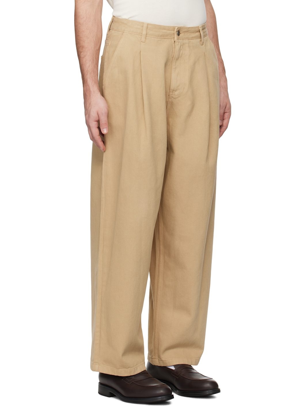 Tan Over-Dyeing Wide Tuck Jeans - 2