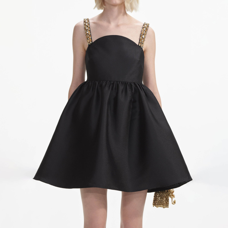 Black Taffeta Embellished Mini Dress 4