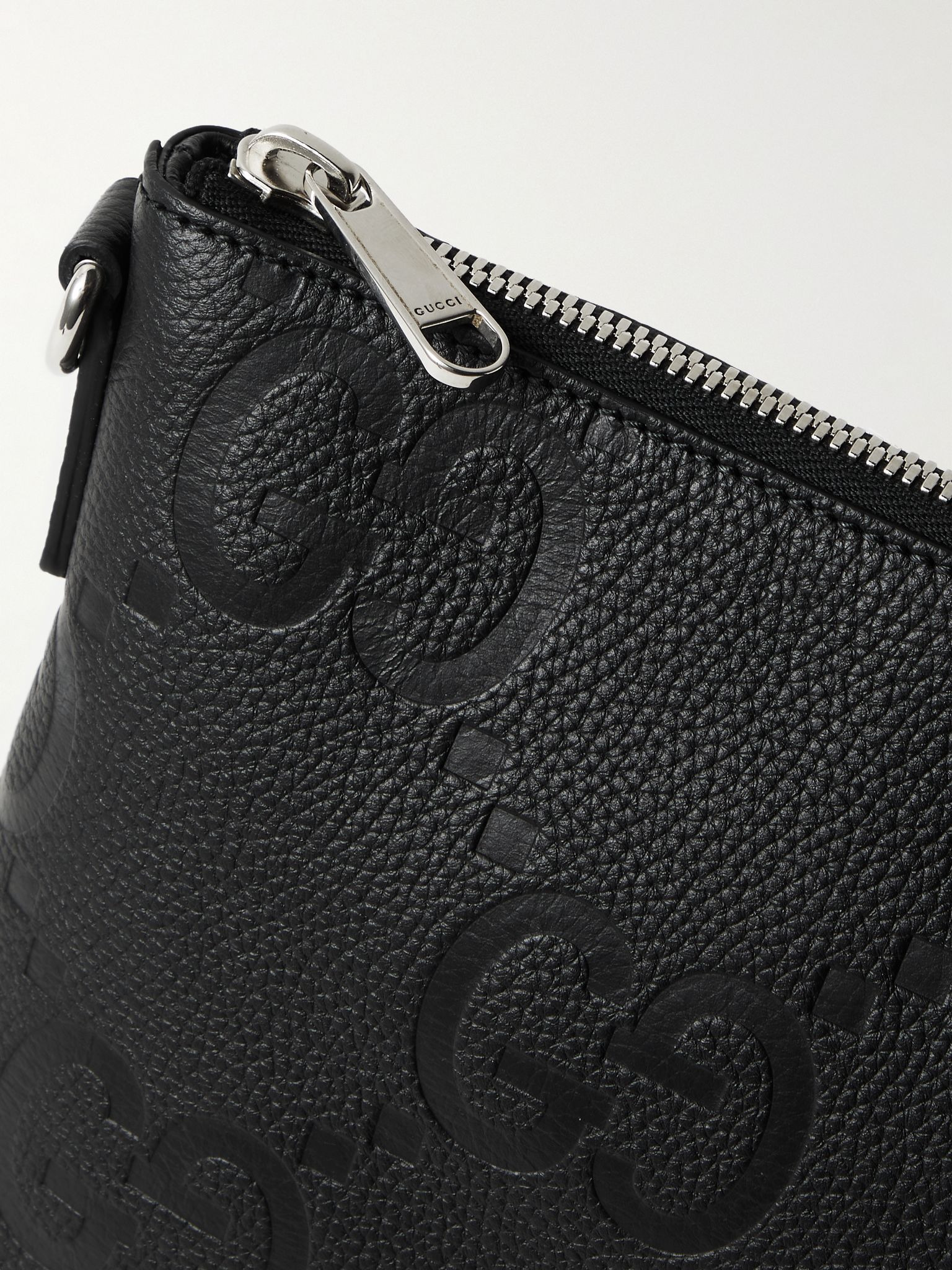 Monogrammed Pebble-Grain Leather Messenger Bag Black - 4