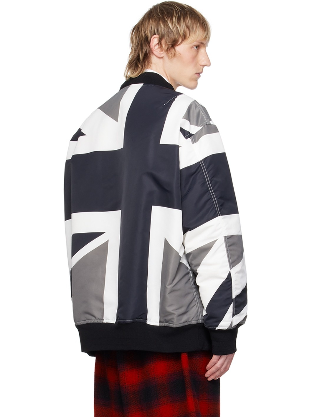 White & Black Back Gusset Bomber Jacket - 3