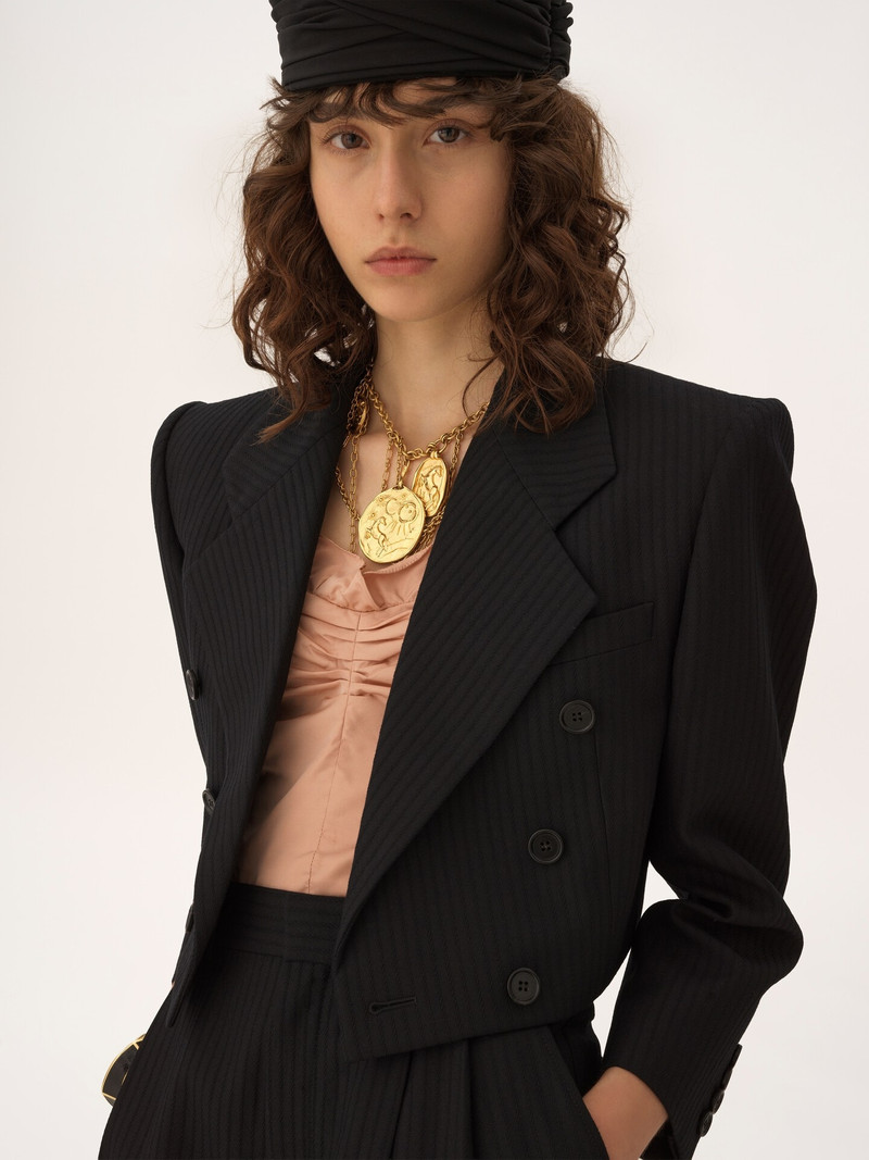 DOUBLE-BREASTED CROPPED SPENCER JACKET IN STRIPED WOOL 5
