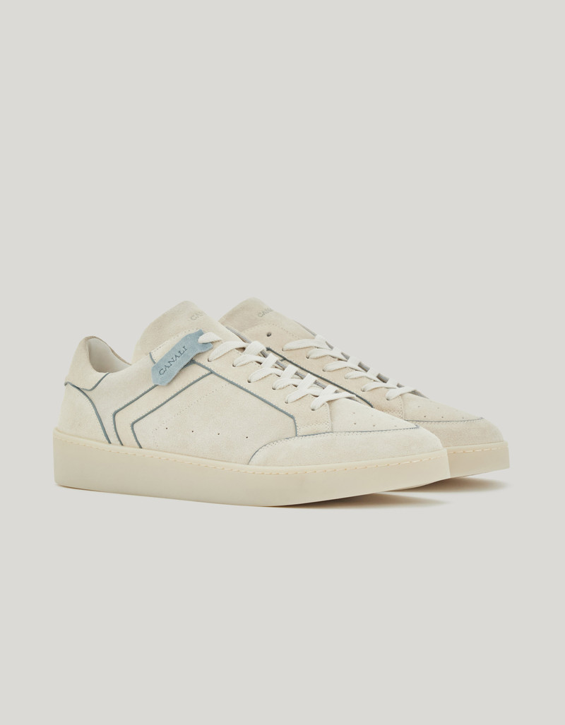 CANALI NUVOLA IVORY SUEDE SNEAKERS WITH RIBBING 1