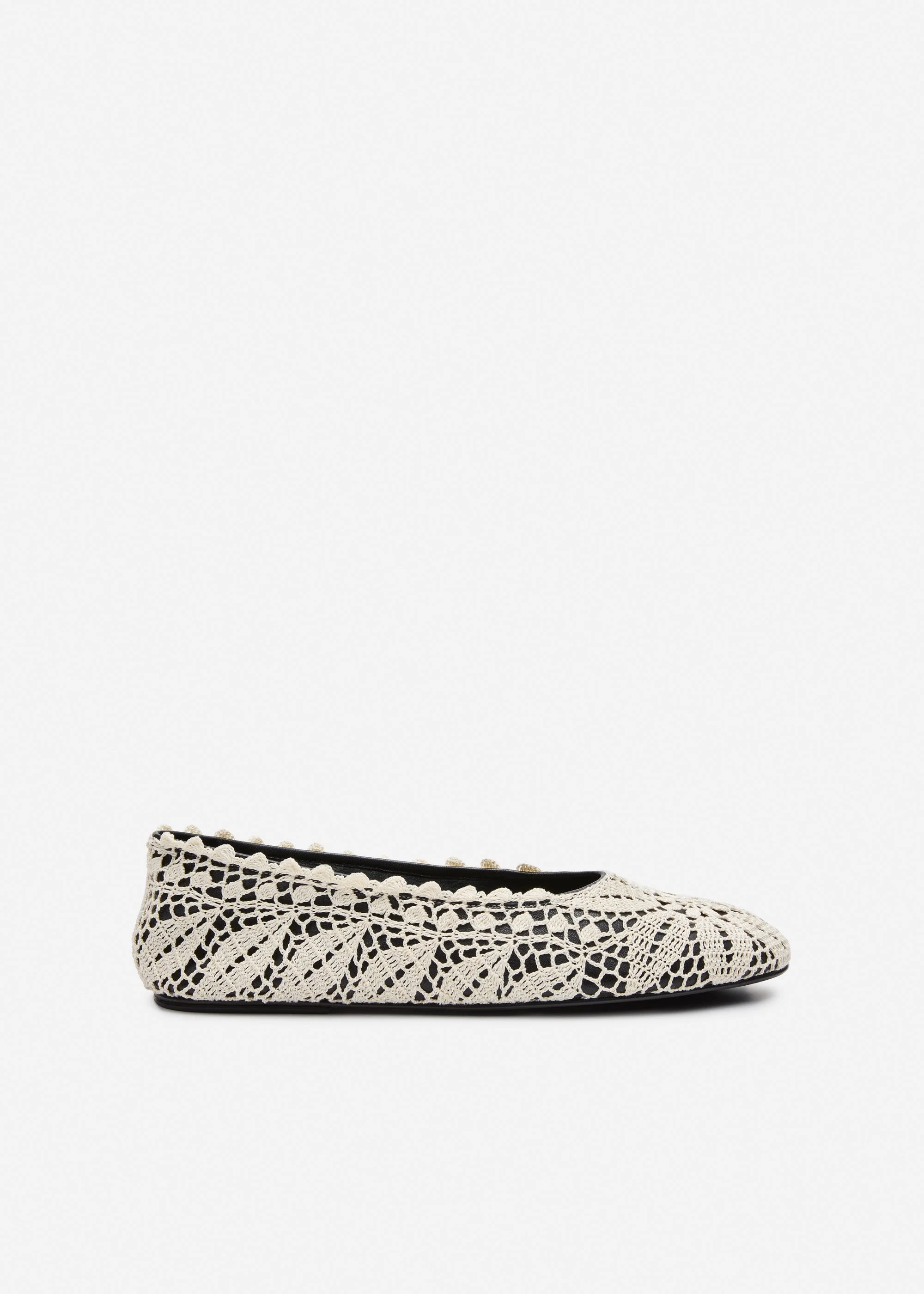 Crochet ballet flats with leather upper in cream - 1