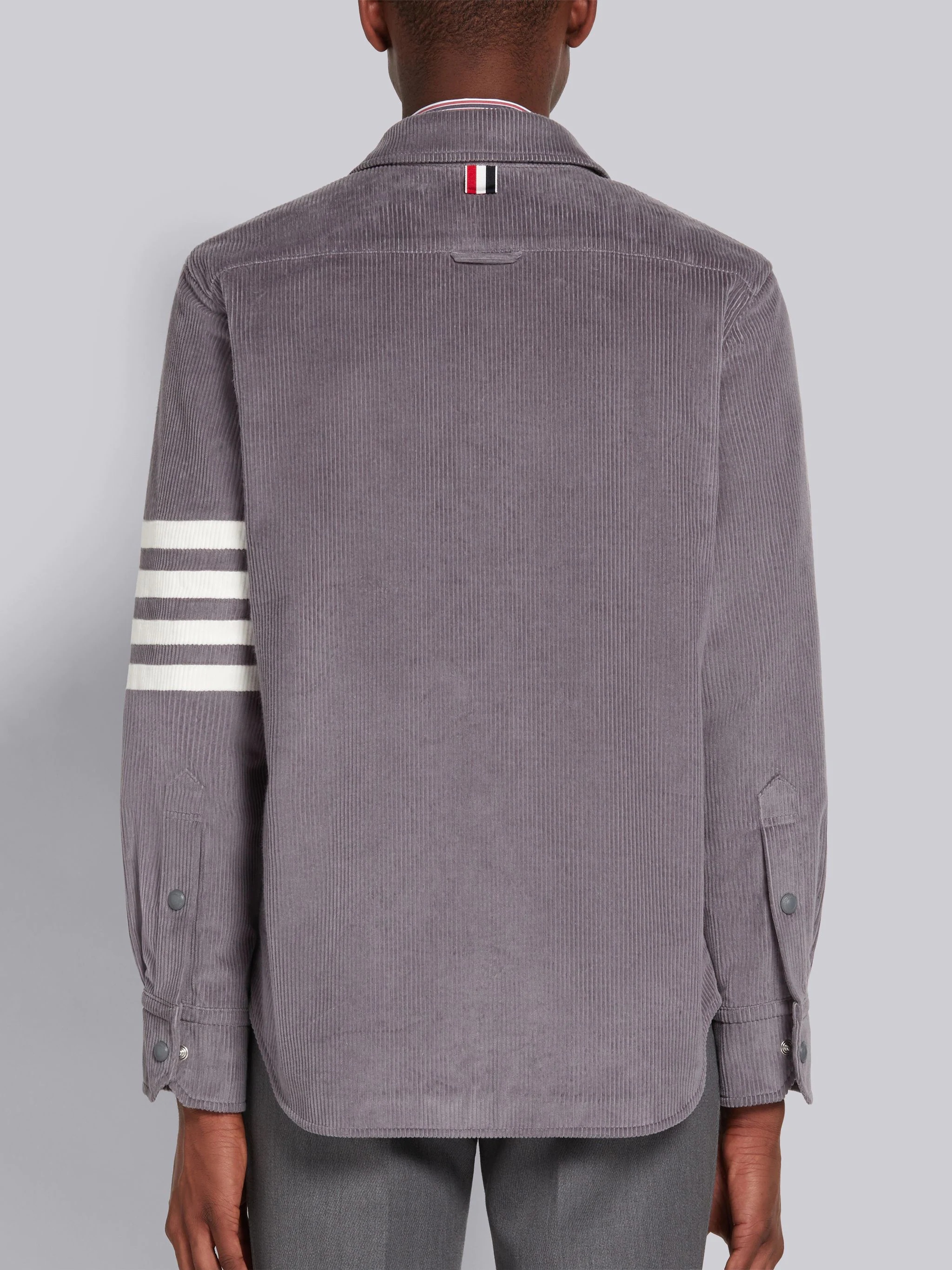 Dark Grey Garment Dyed Corduroy 4-Bar Snap Front Shirt Jacket - 3