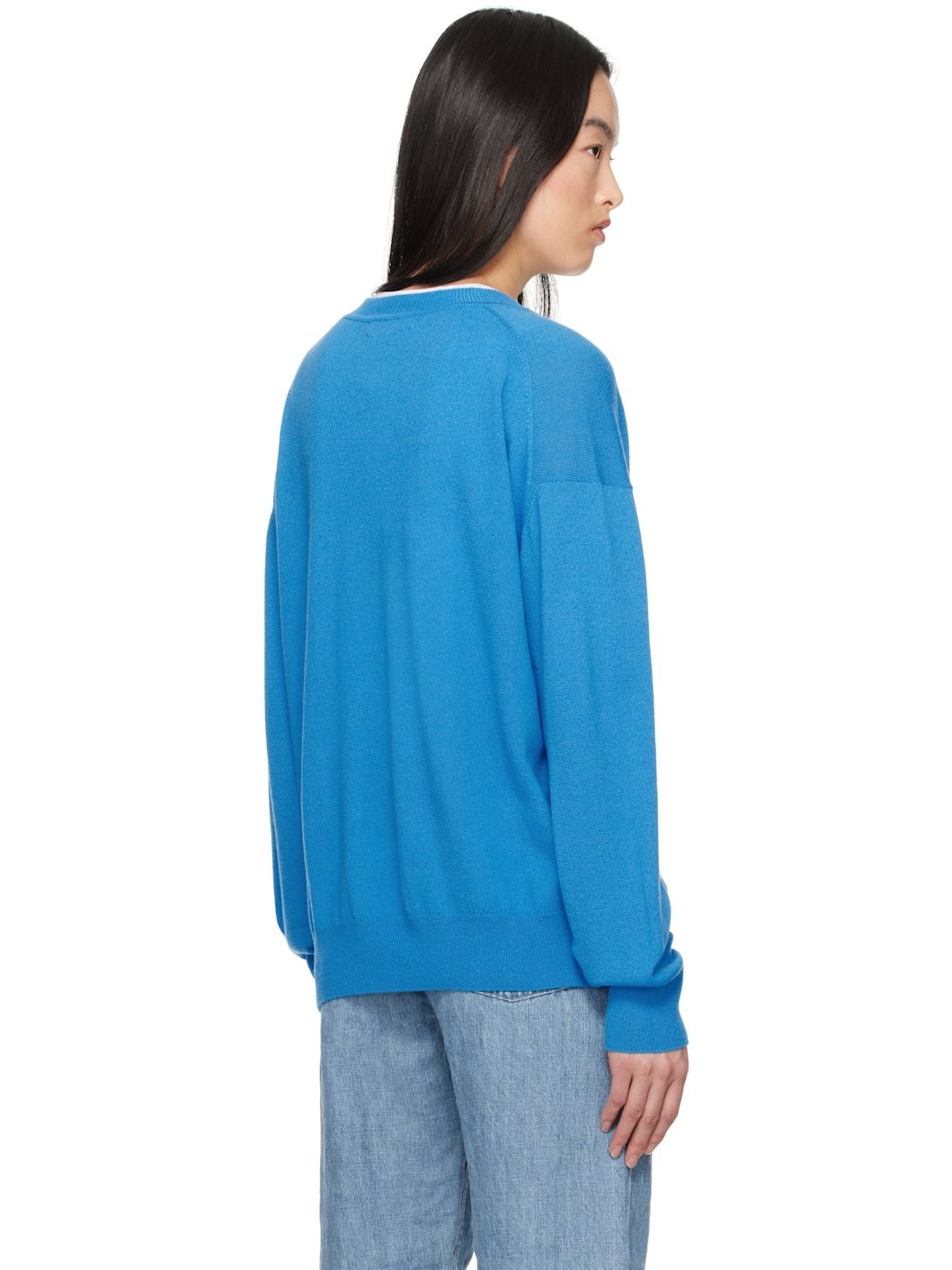 Blue Tahra Cashmere V-Neck Sweater - 3
