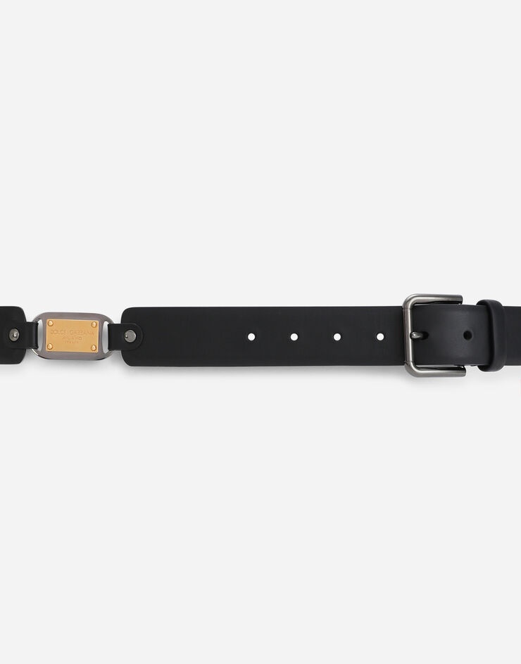 Lux leather belt with branded plates - 4