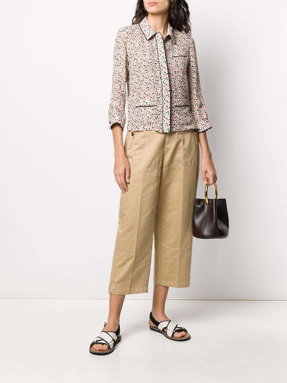 contrast top-stitching cropped trousers - 2