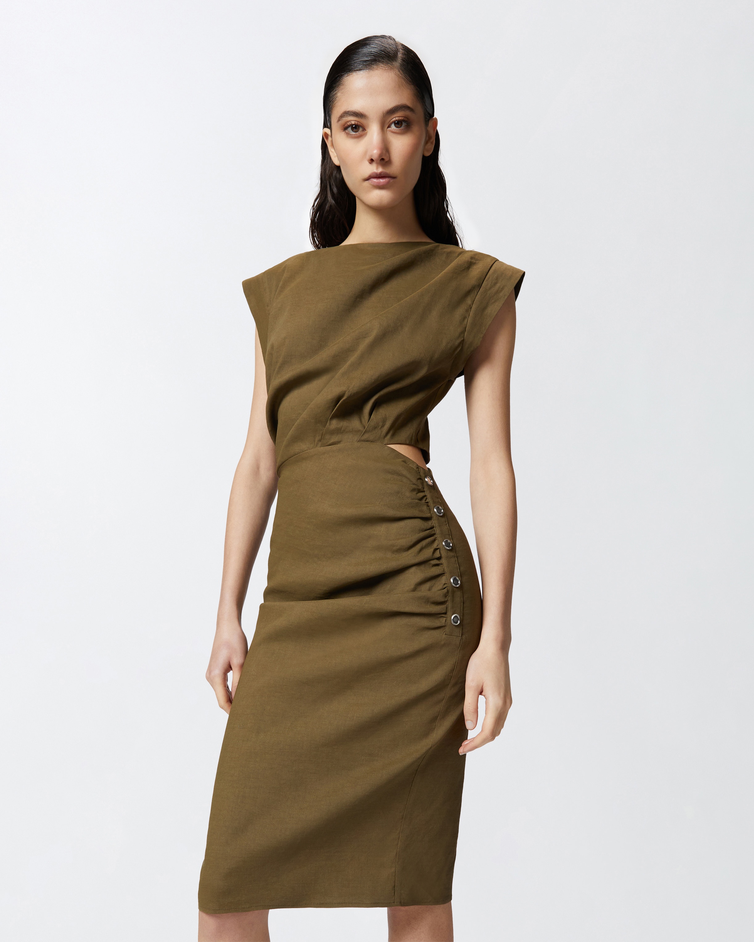 BUTTONED SLEEVELESS LINEN DRESS - 3