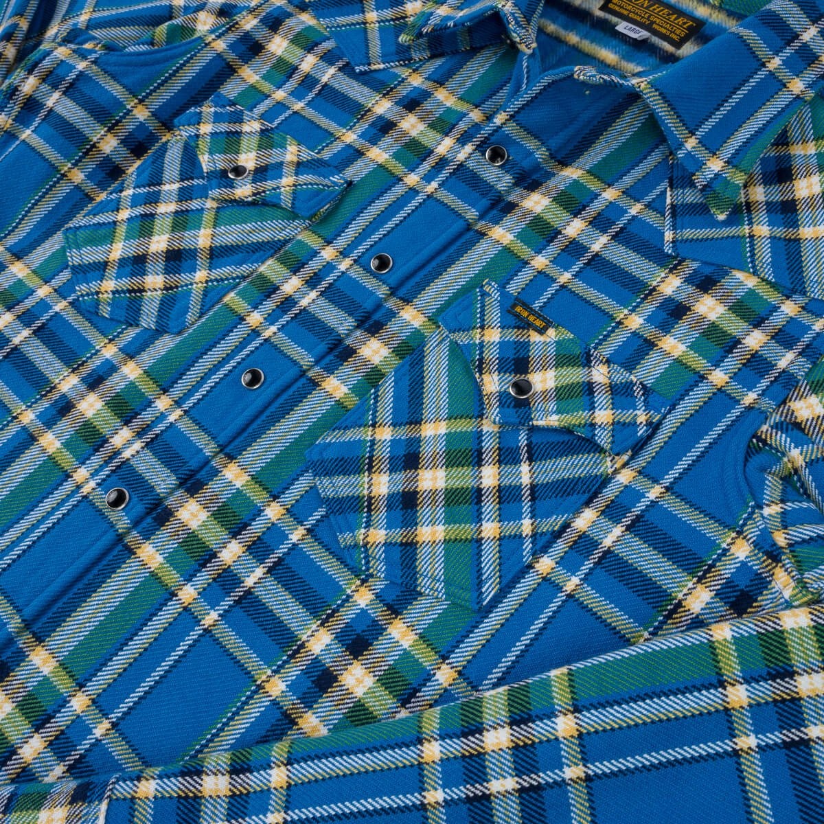 IHSH-370-BLU Ultra Heavy Flannel Tartan Check Western Shirt - Blue - 9