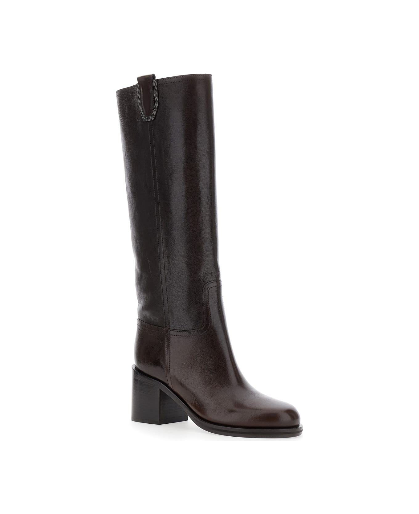 Brown Knee-lenght Boots With Monil Detail In Leather Woman - 2