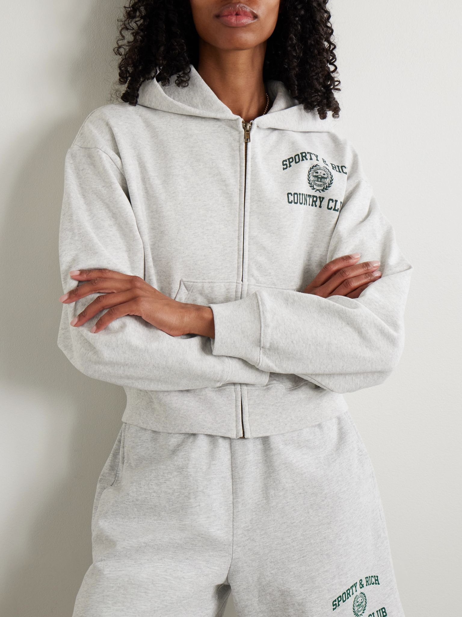 Varsity Crest printed cotton-jersey hoodie Light gray - 3