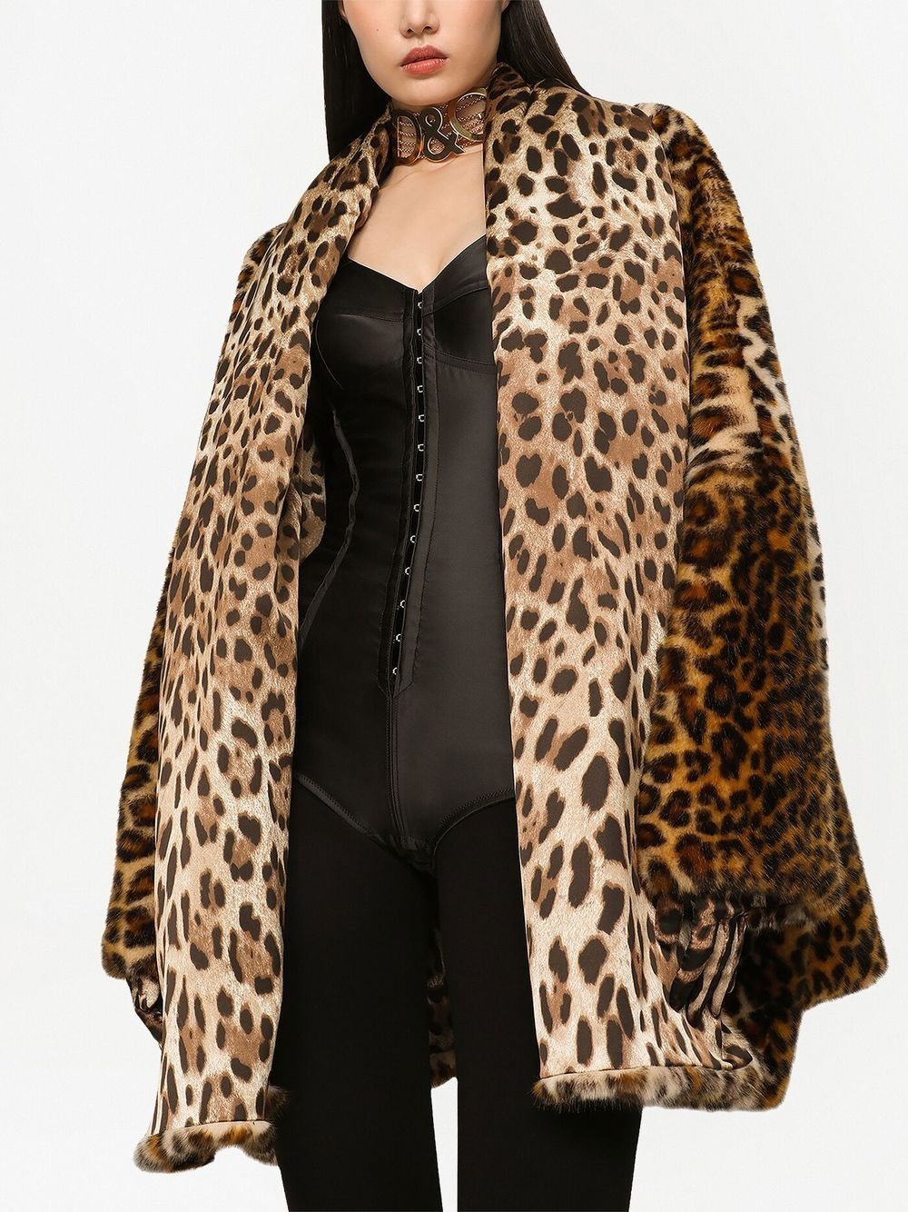 KIM DOLCE&GABBANA leopard-print faux-fut coat - 5