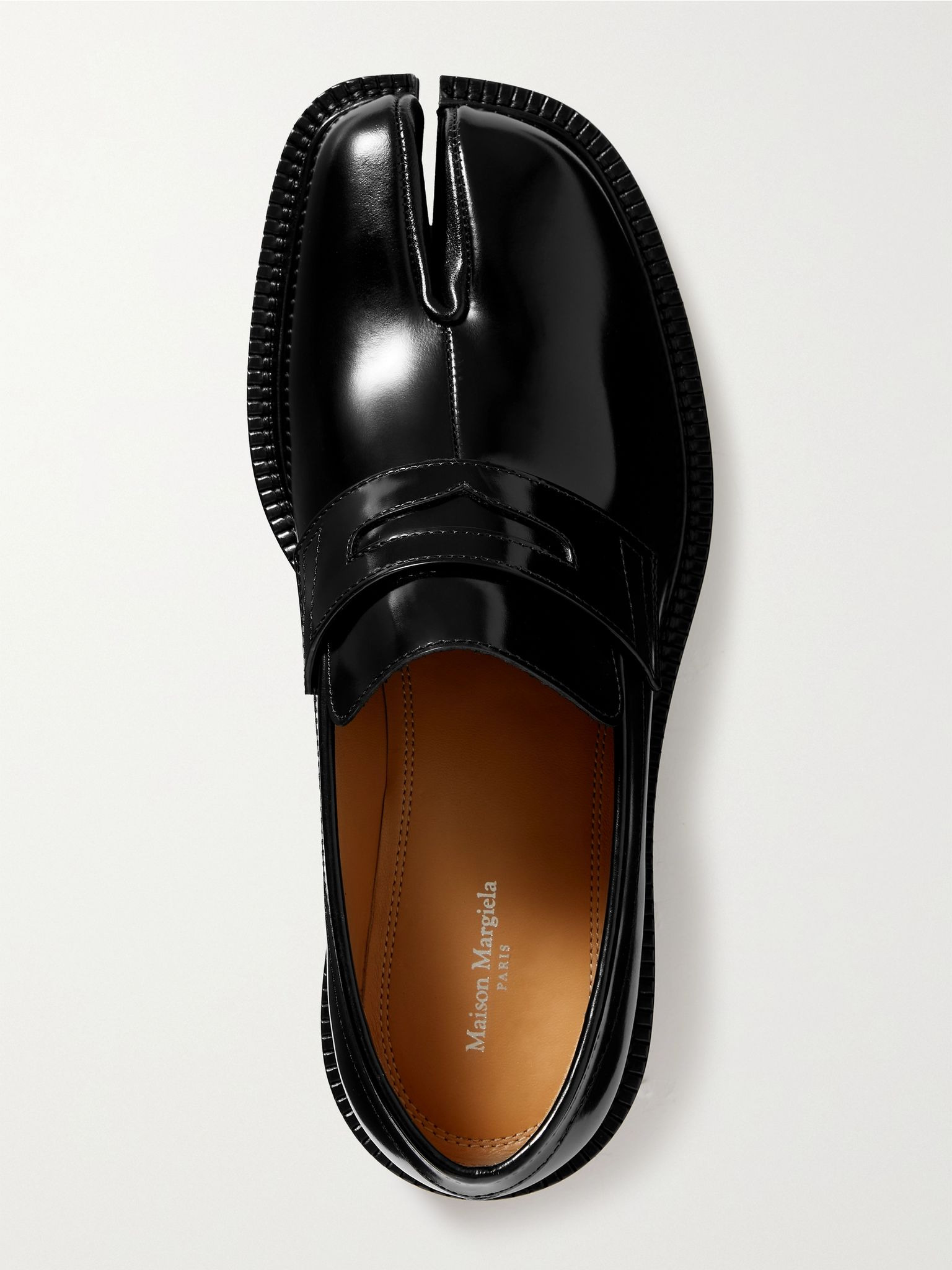 Tabi split-toe glossed-leather loafers Black - 5