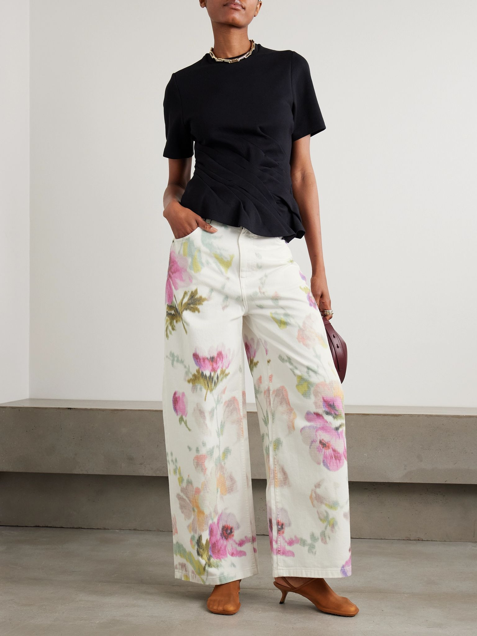 Floral-print high-rise straight-leg jeans White - 2