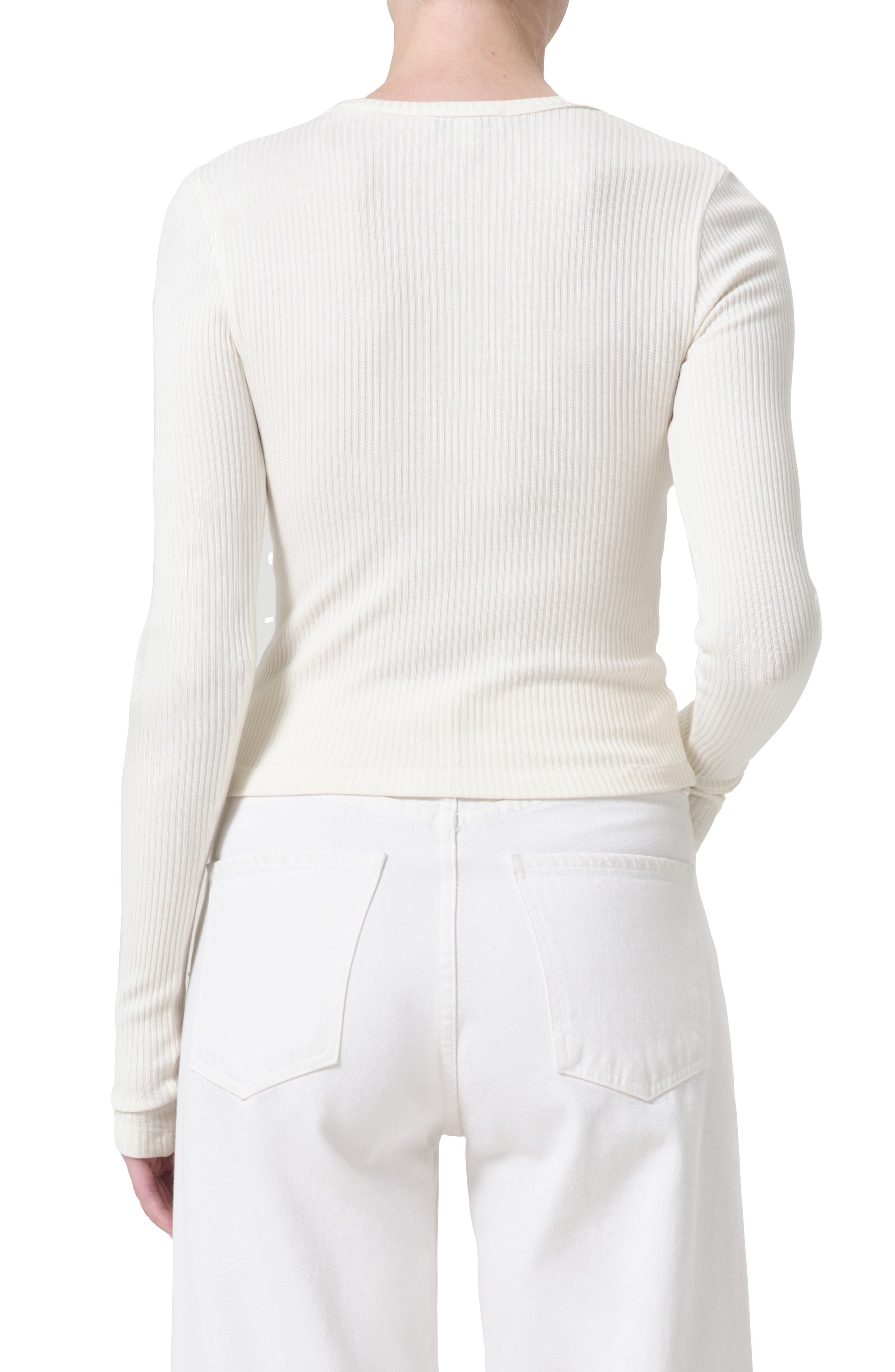 AGOLDE Alma Shrunken Long Sleeve Rib Top in Oat Milk at Nordstrom - 2