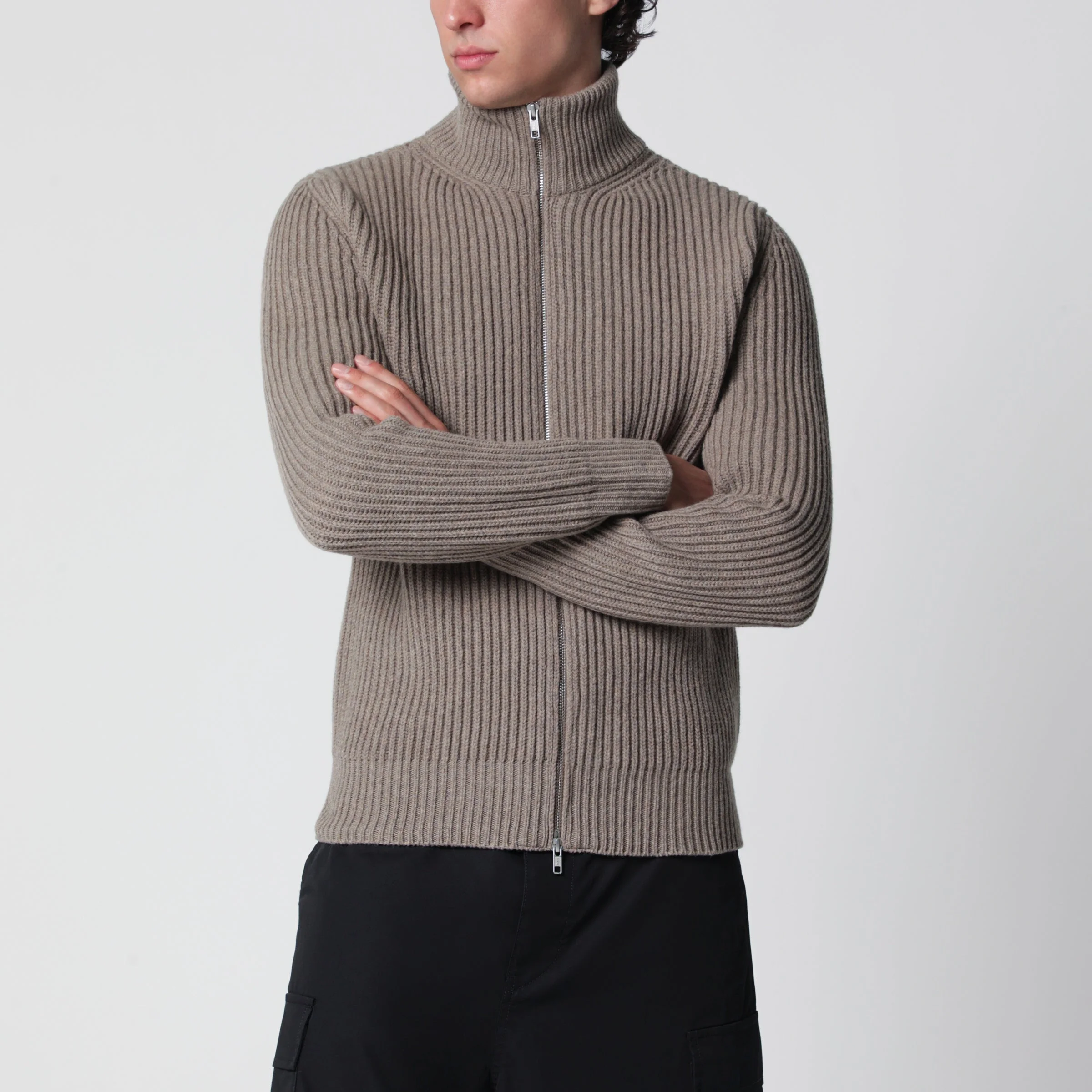 Beige mélange wool cardigan - 1