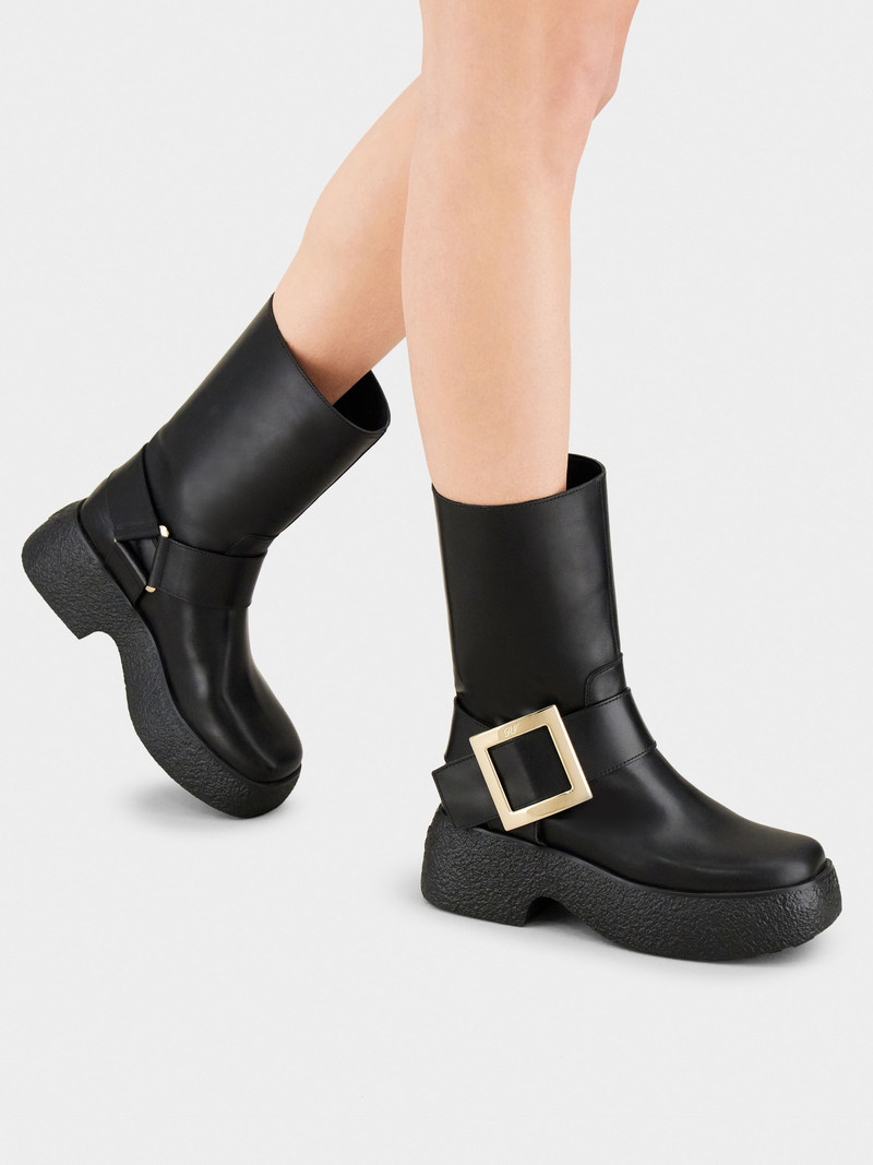 Roger Vivier Viv' Rangers Platform Metal Buckle Biker Boots in Leather outlook