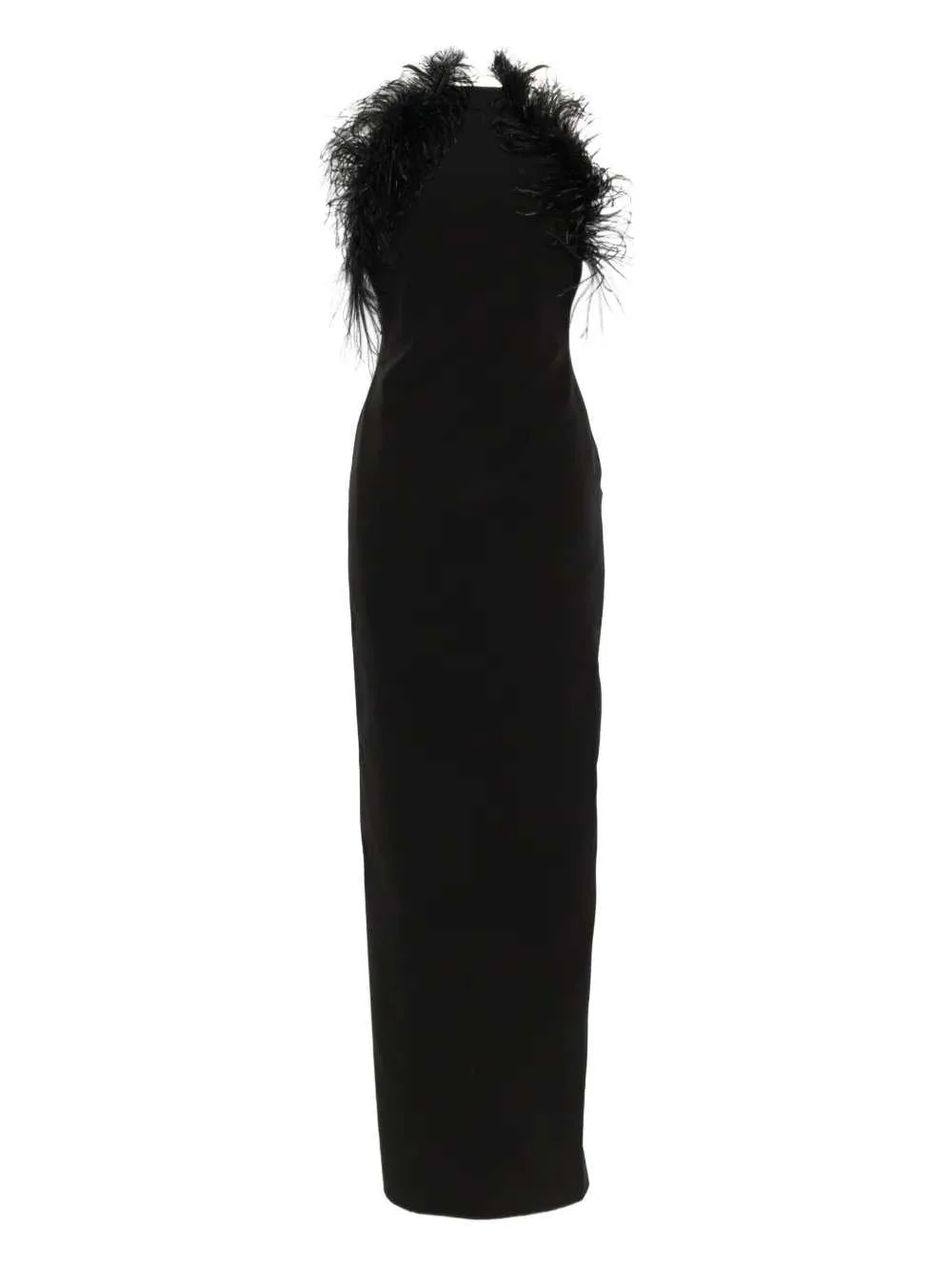 Long Dress With Feather Trim - 1