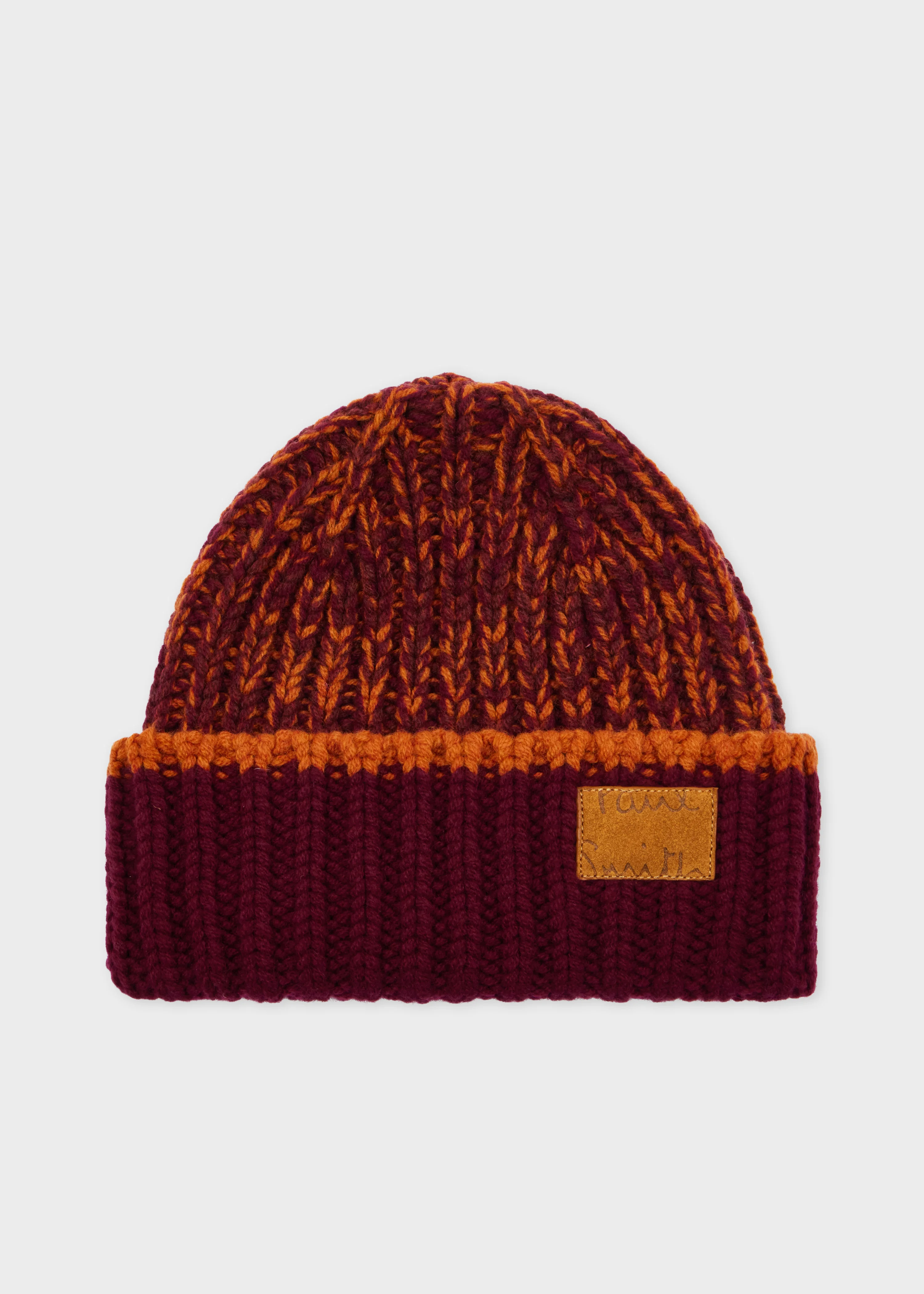 Lambswool Orange and Red Chunky Rib Beanie - 1