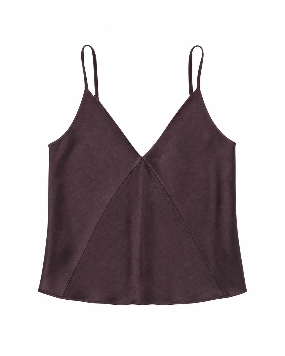 BROWN SATIN TANK TOP WITH THIN STRAPS - 1