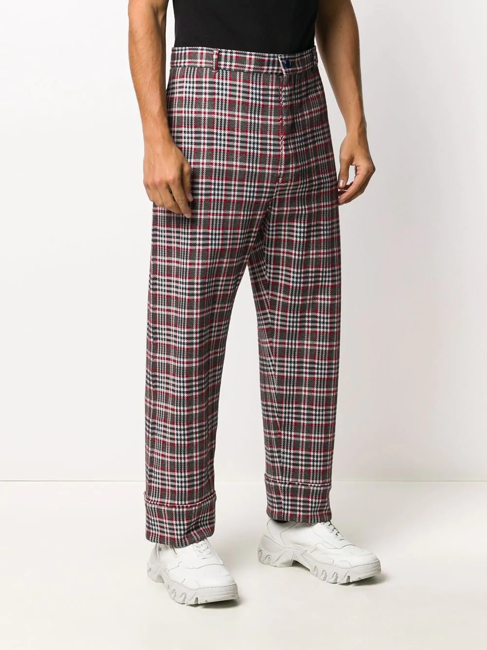 checked straight-leg trousers - 3