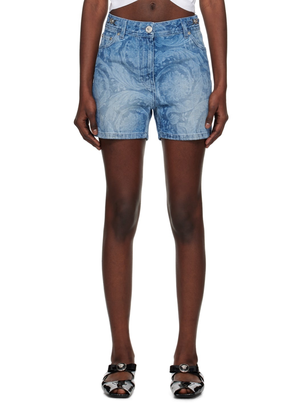 Blue Barocco Boyfriend Denim Shorts - 1