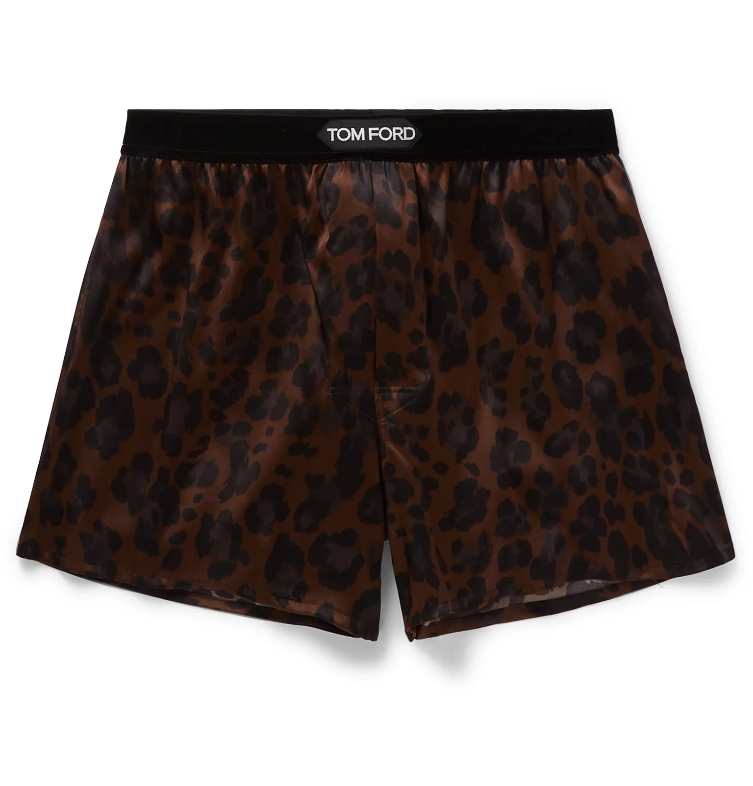 Velvet-Trimmed Leopard-Print Stretch-Silk Satin Boxer Shorts - 1