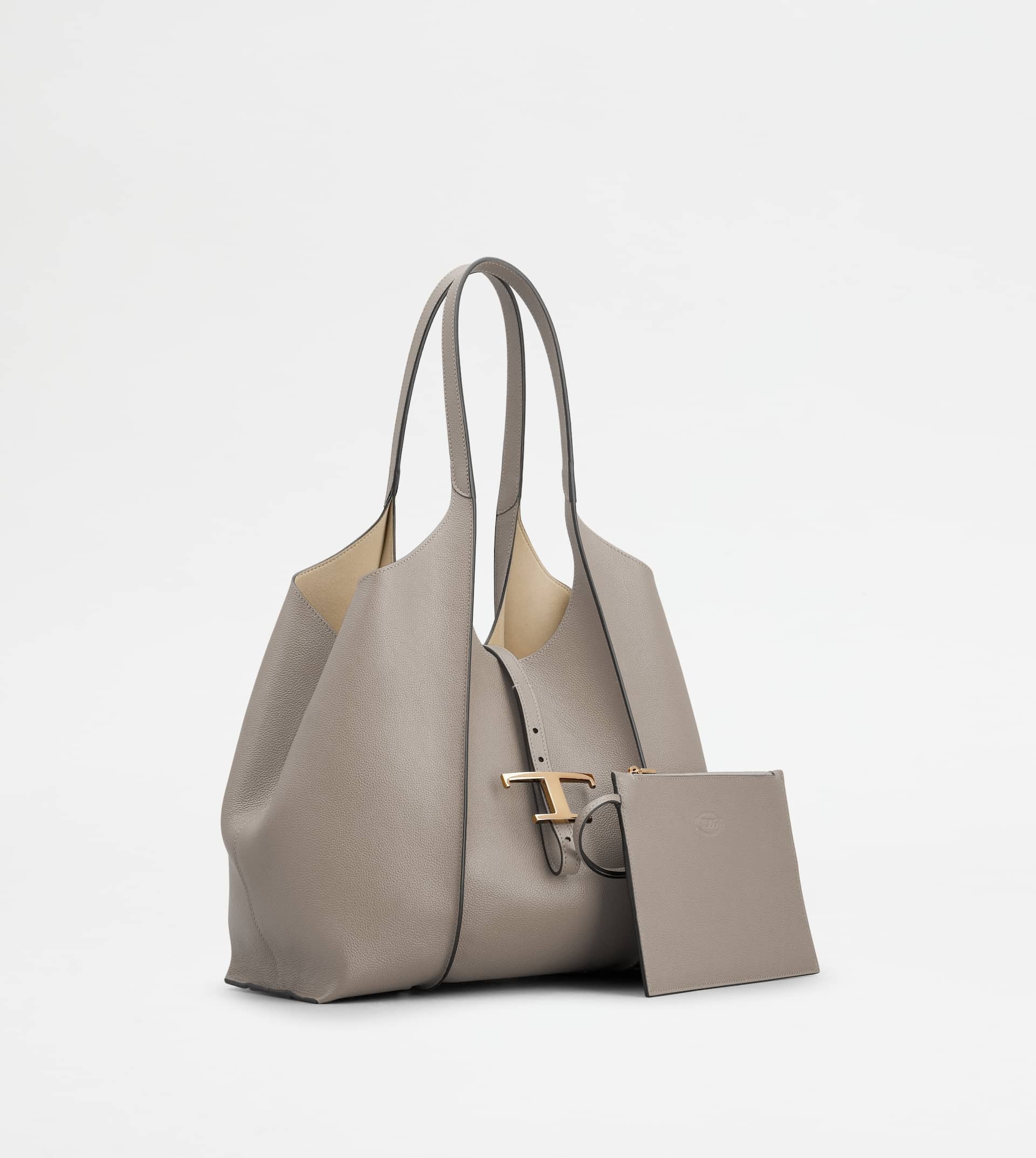 T TIMELESS SHOPPING BAG IN LEATHER SMALL - GREY - 2