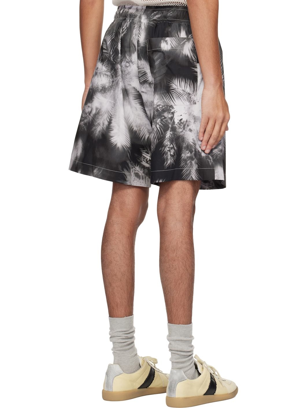 Black & White Blueprint Palms Shorts - 3