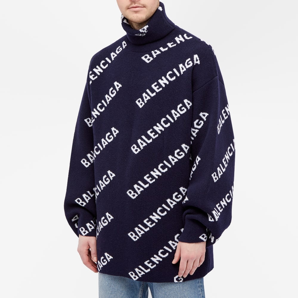 Balenciaga All Over Logo Intarsia Turtleneck Knit - 6