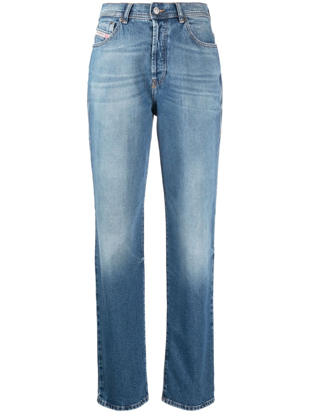 high-waist logo-patch jeans - 1