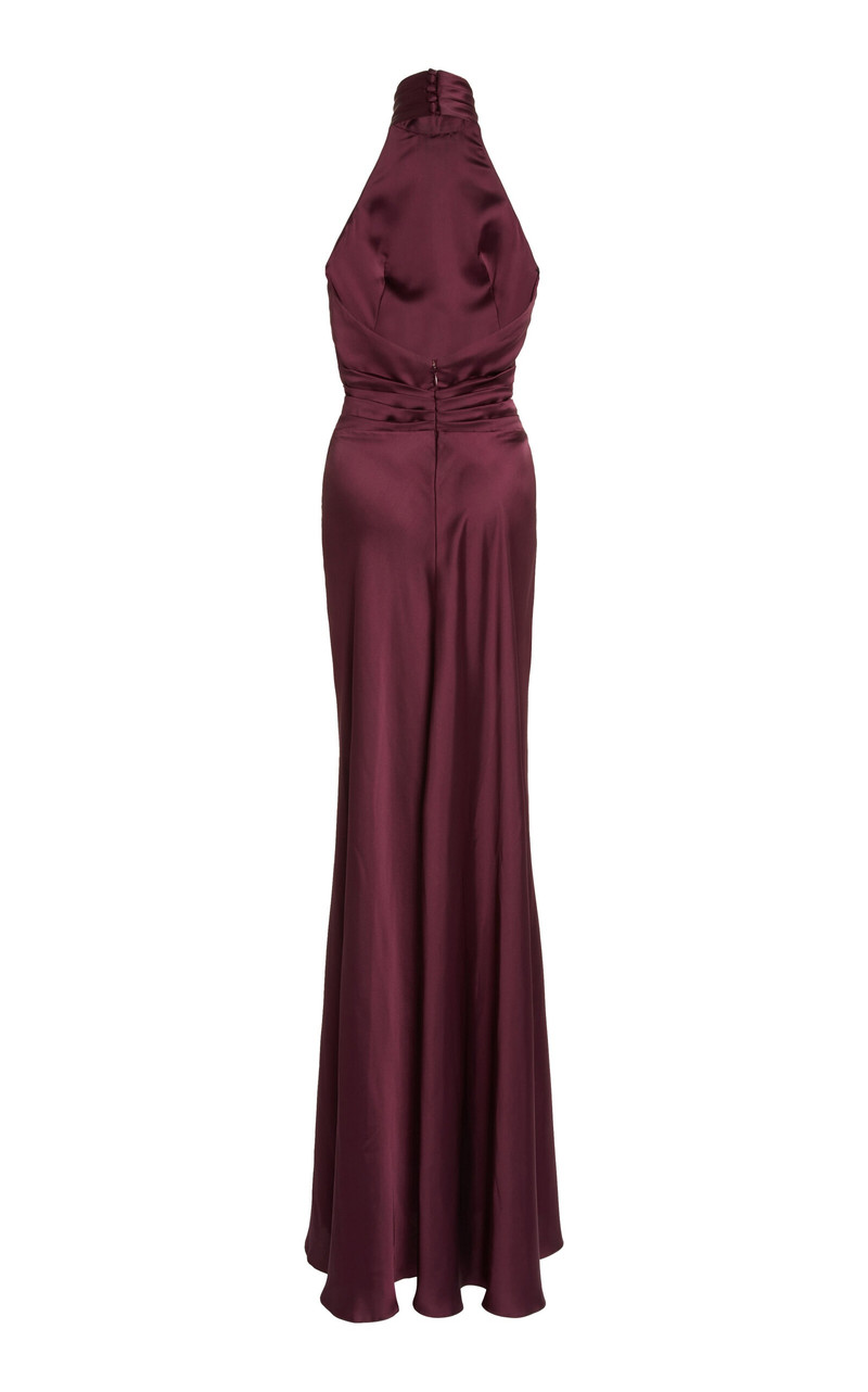 High Neck Satin Maxi Dress purple 3