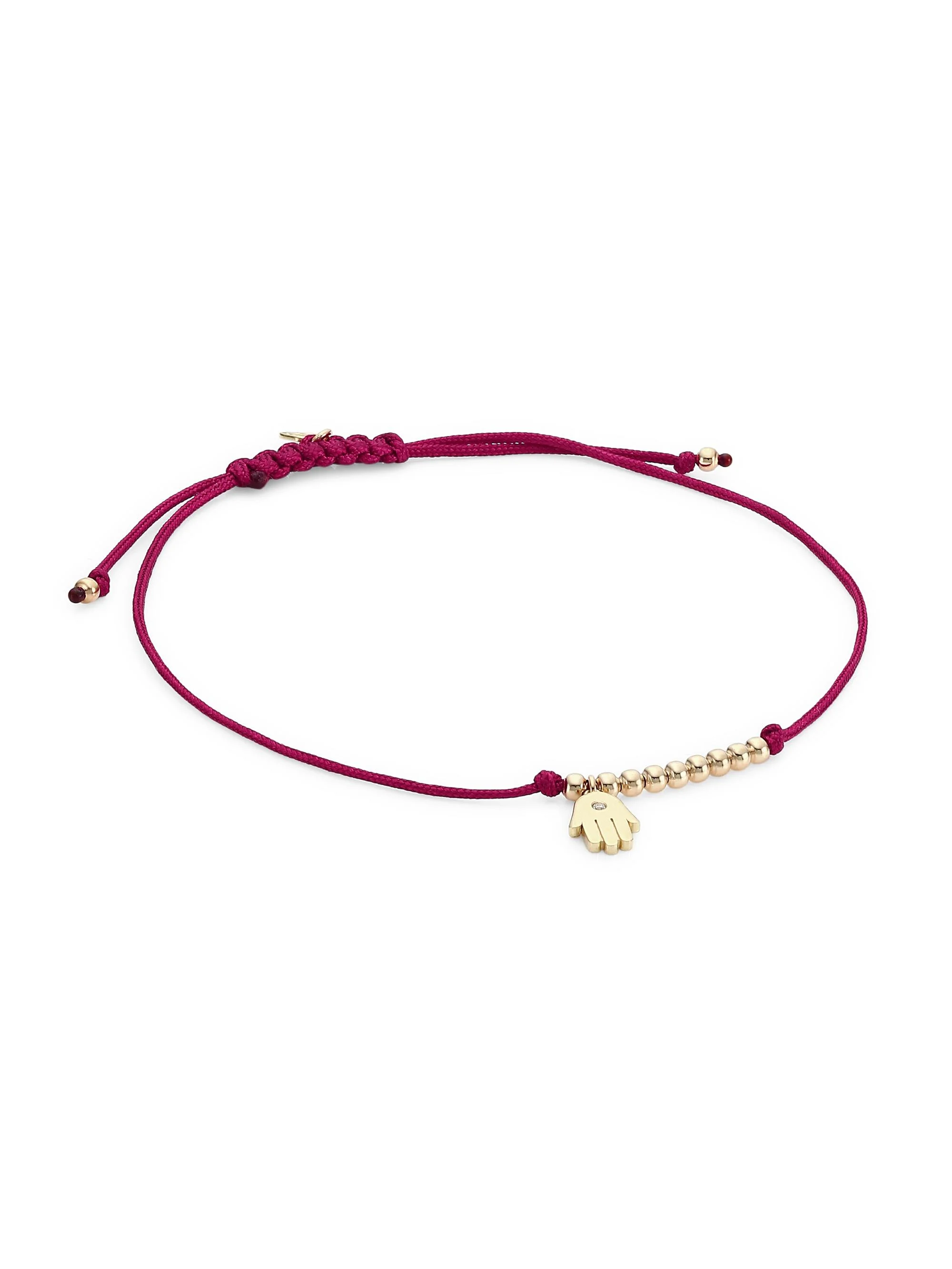Women's 14K Yellow Gold & 0.005 TCW Diamond Hamsa Charm Red Cord Bracelet - 1