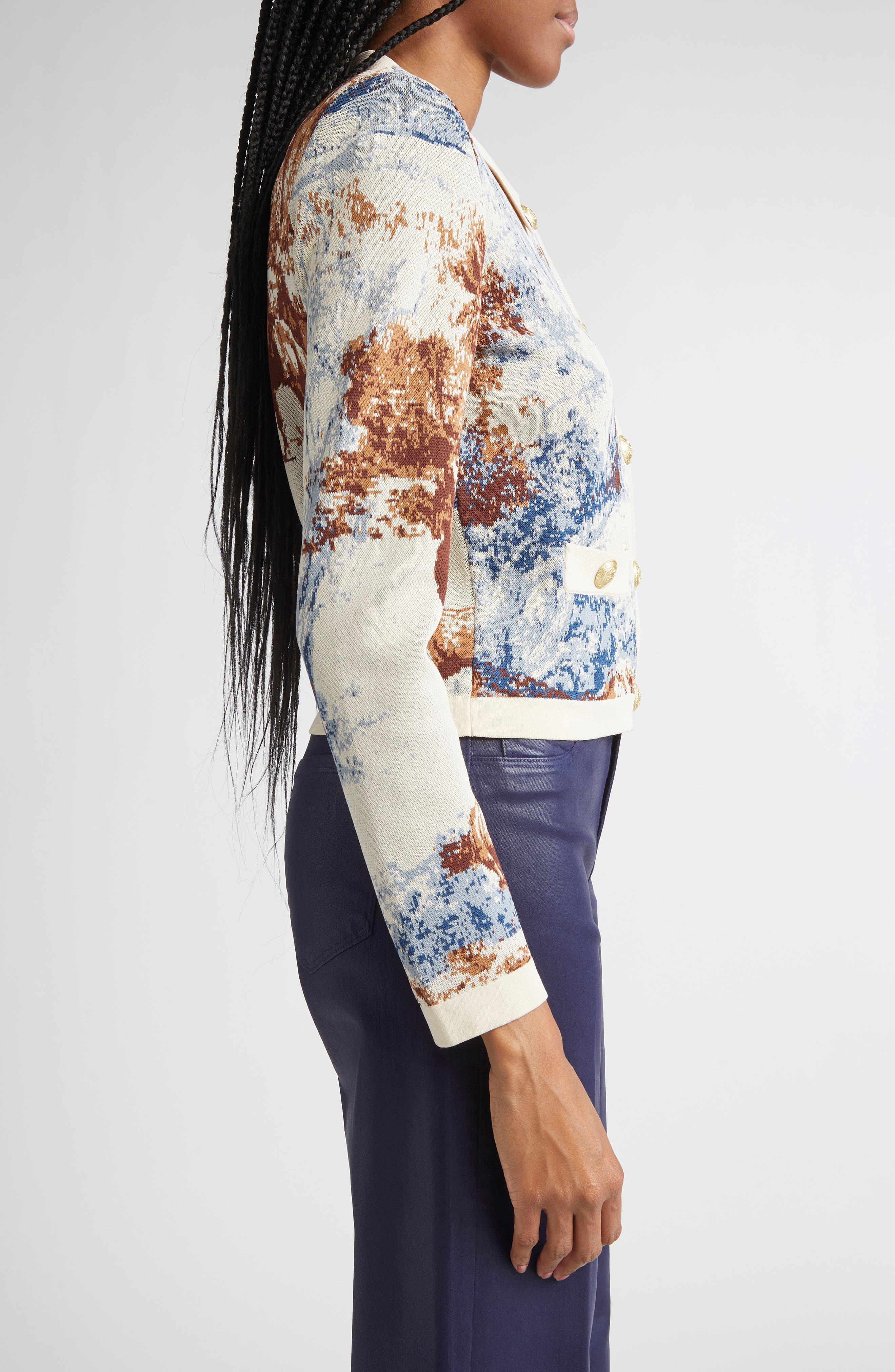 L'AGENCE Osiris Jacquard Knit Jacket in Tan Mountain Western Toile at Nordstrom - 4