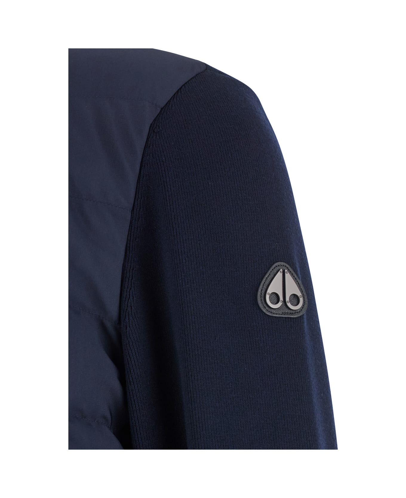 Blue Cardigan With Knitted Inserts And Logo Patch On Sleeve In Wool And Tech Fabric Blend Man - 3
