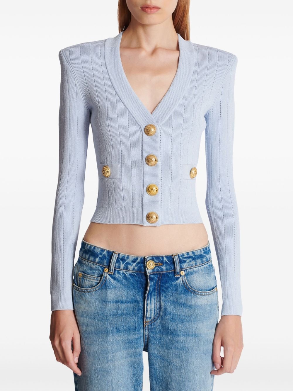 engraved-button cardigan - 5