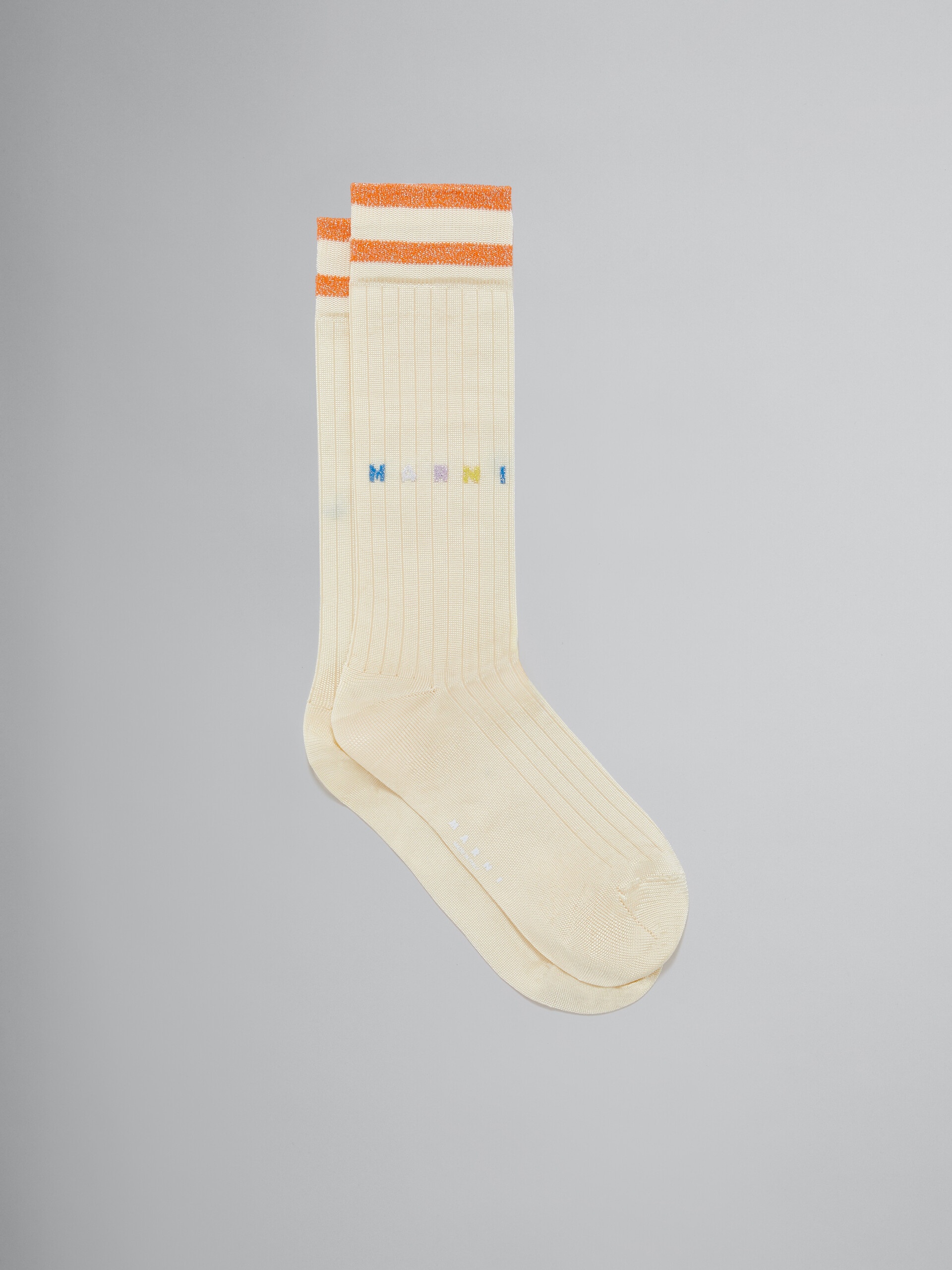 LIGHT YELLOW VISCOSE SOCKS WITH LUREX STRIPES - 1