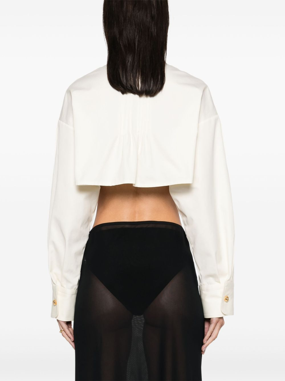 pintuck-detail cropped jacket - 4