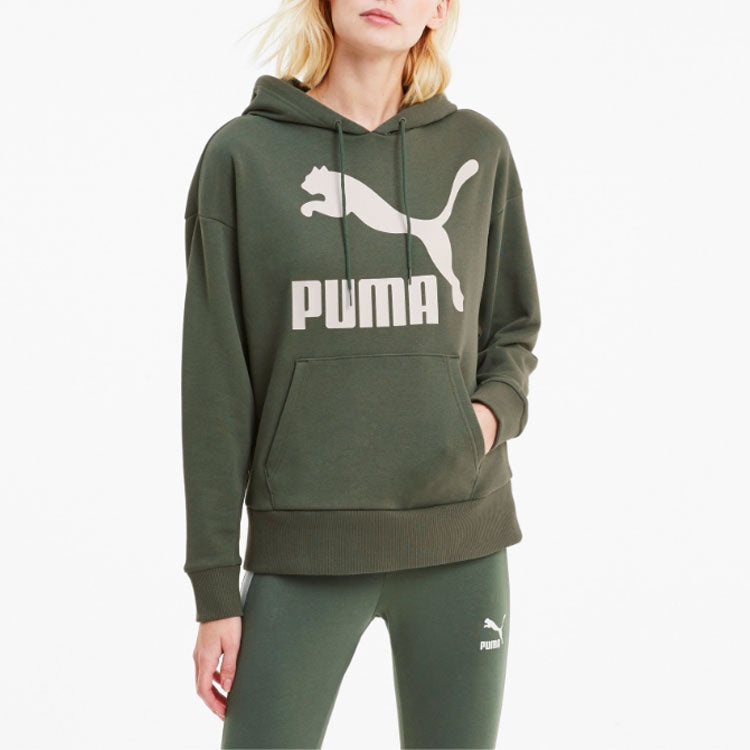 (WMNS) PUMA Classics Logo Hoodie 'Olive Green White' 599197-64 - 4