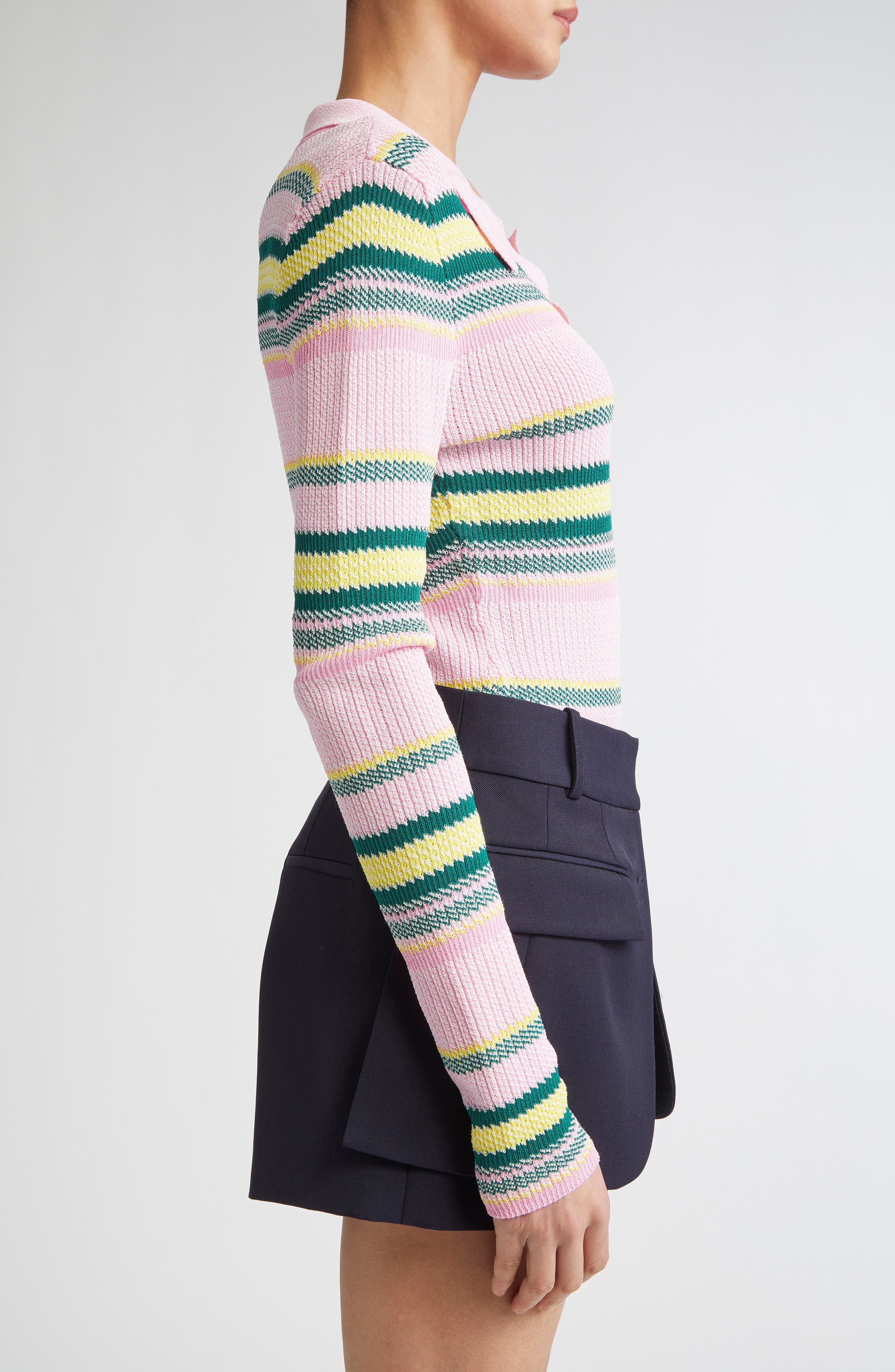 MONSE Stripe Jacquard Polo in Pink Stripe at Nordstrom - 4
