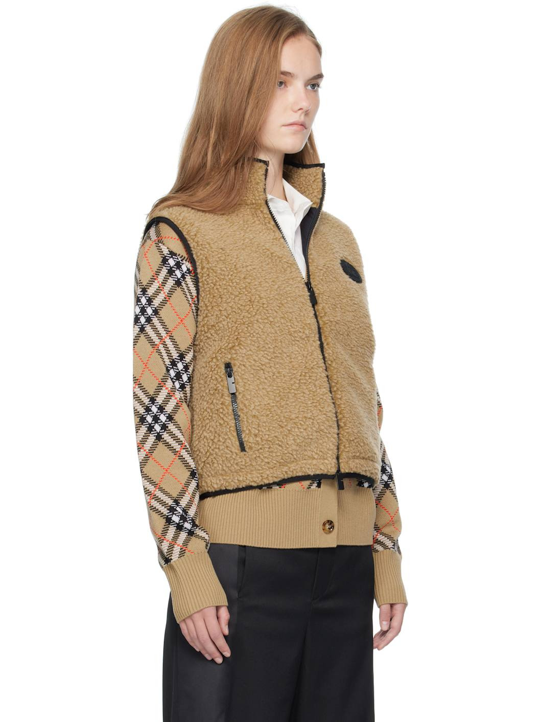 Beige Cropped Fleece Vest - 2