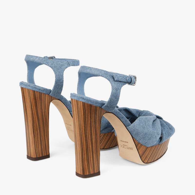 JIMMY CHOO Heloise 120
Denim Platform Sandals With Wood Wrap outlook