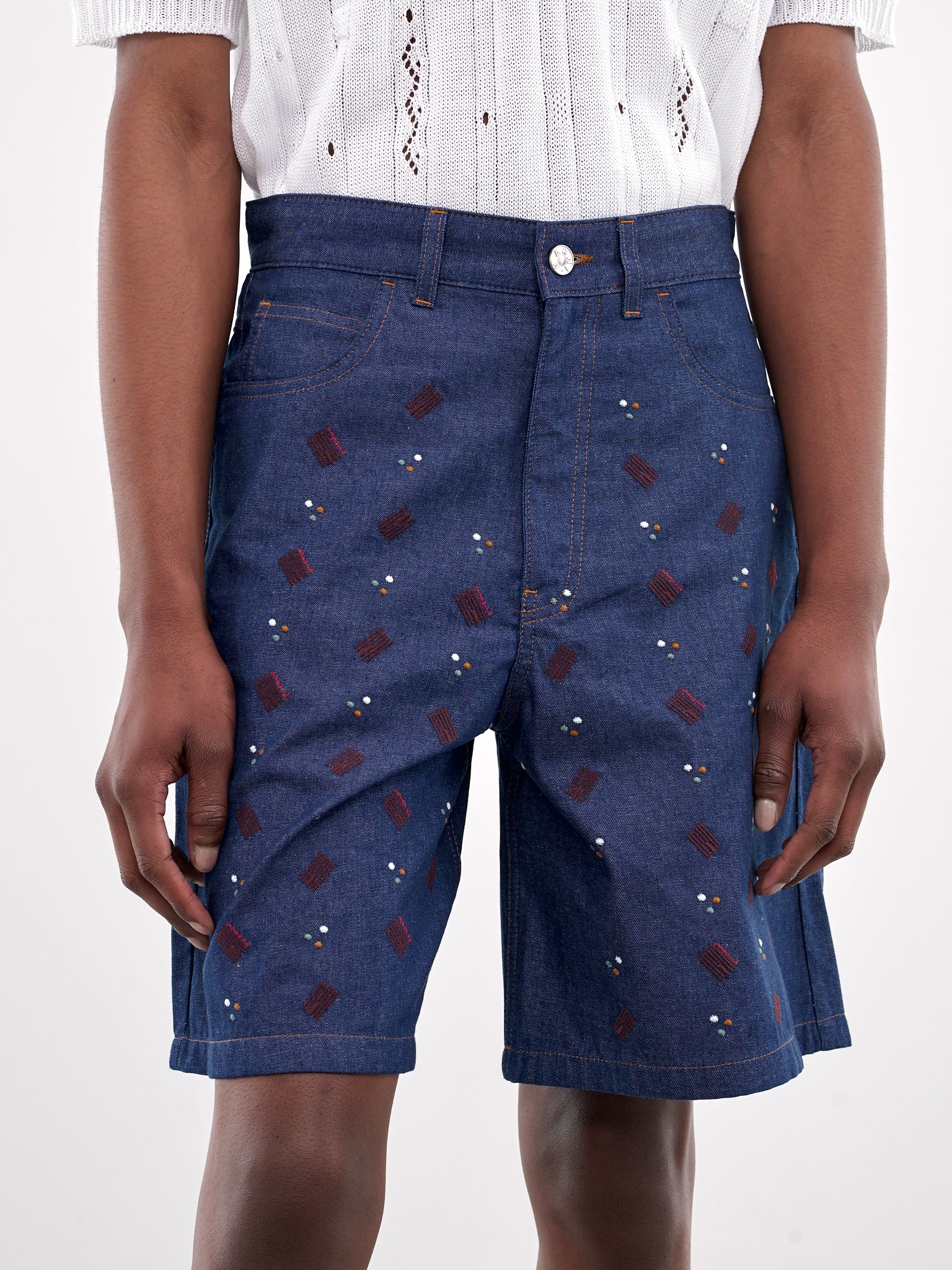 Embroidered Denim Shorts - 4