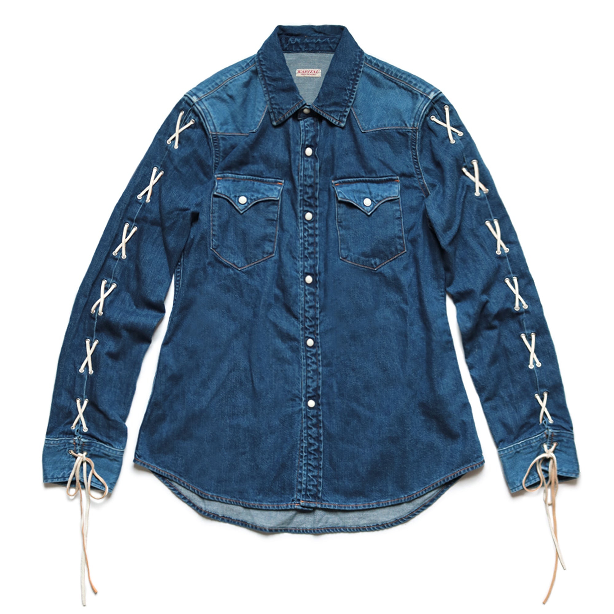 8oz DENIM LACE-UP WESTERN SHIRT LADIES - INDIGO - 3